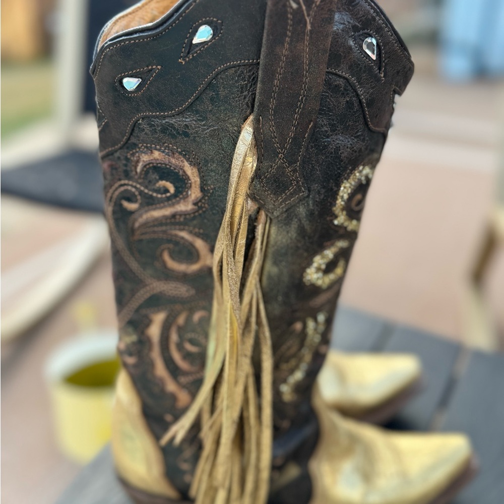 Custom Corral Elegant Gold and Brown, glittered, rhinestone Heeled Boots - Picture 6 of 13